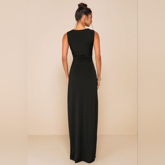 Lulus Significant Allure Black Slinky Knit Ruched Maxi Dress XL Wedding Party - Picture 6 of 10